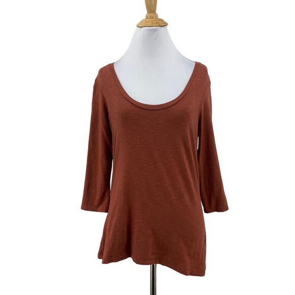 Joie Top Womens S Small Rust Scoop Neck Three Quarter Sleeve Modal Blend Casual - Picture 1 of 10